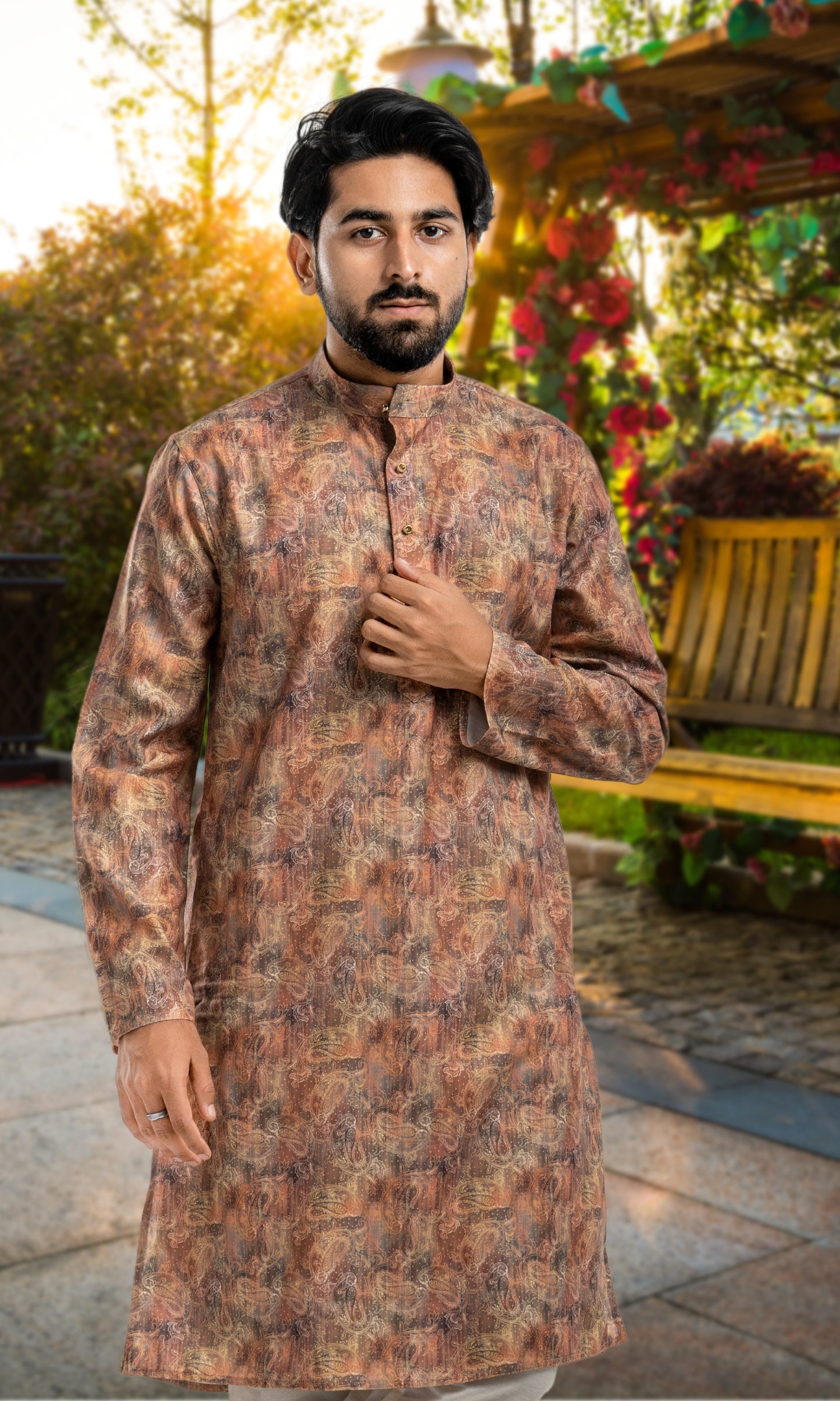 RUST MULTI SHADED KAIRI PRINT KURTA