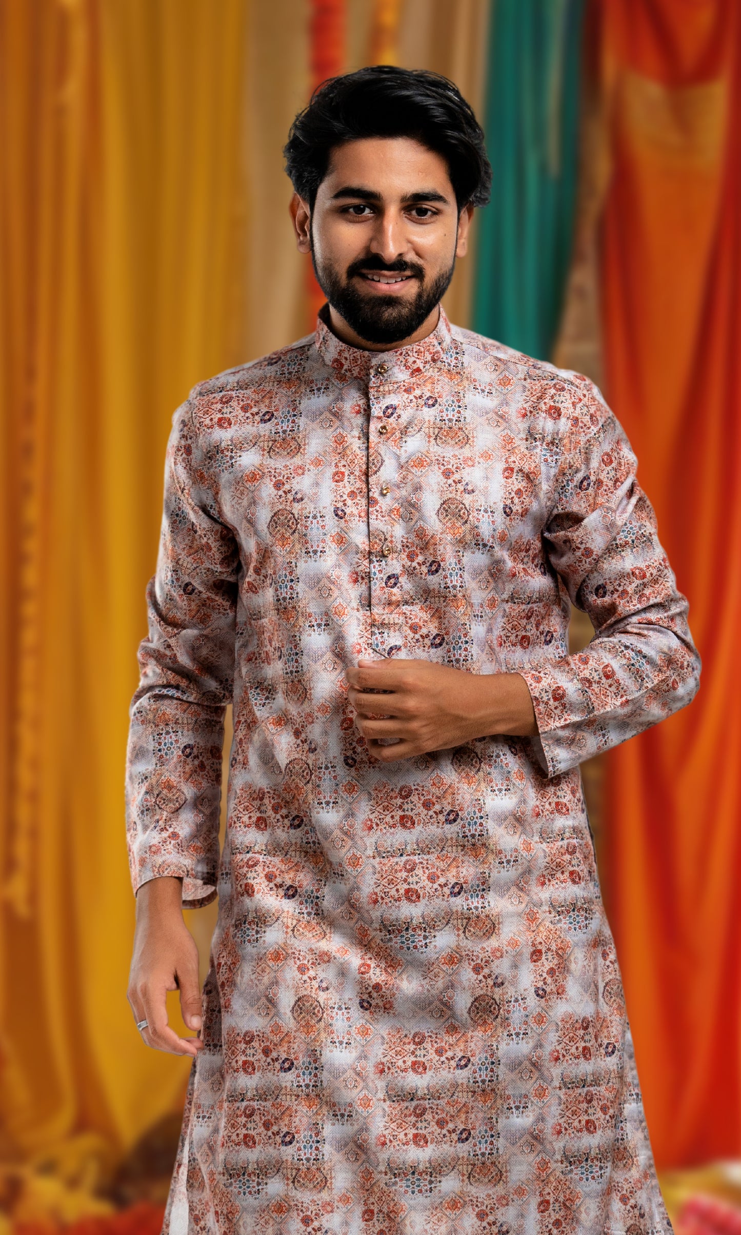 RED SHADED KURTA WITH PRINTED FLORAL MOTIFS