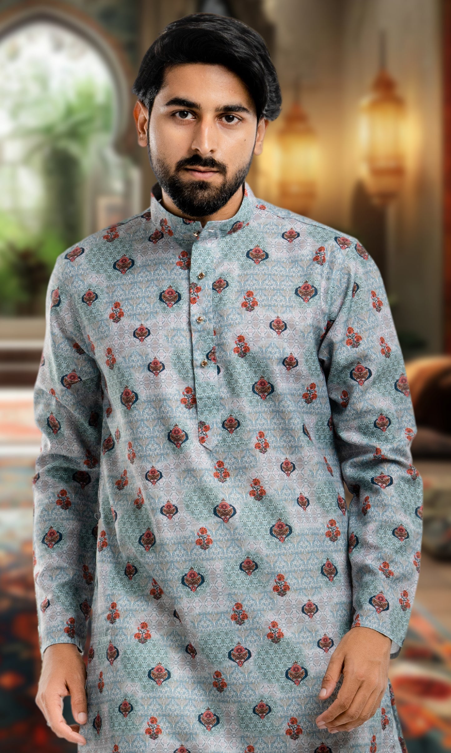 SEA GREEN KURTA WITH PRINTED FLORAL MOTIFS