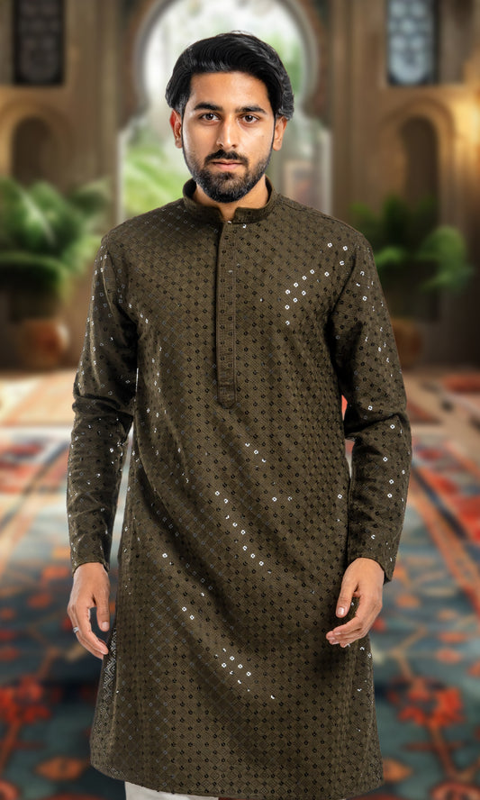 MEHENDI SEQUIN EMBELLISHED CHIKANKARI KURTA